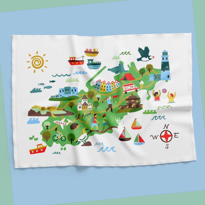 Alderney Map Tea Towel for wholesale by Lauren Radley