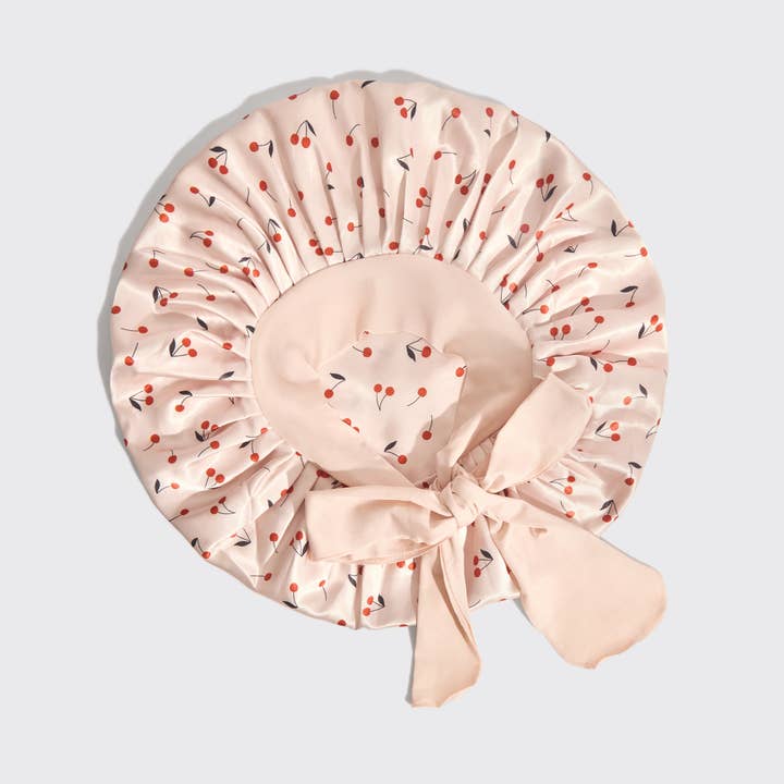 KITSCH - Wholesale Sleep Cap / Bonnet - Women's - Adjustable Oversized Satin Bonnet - Cherry Print2
