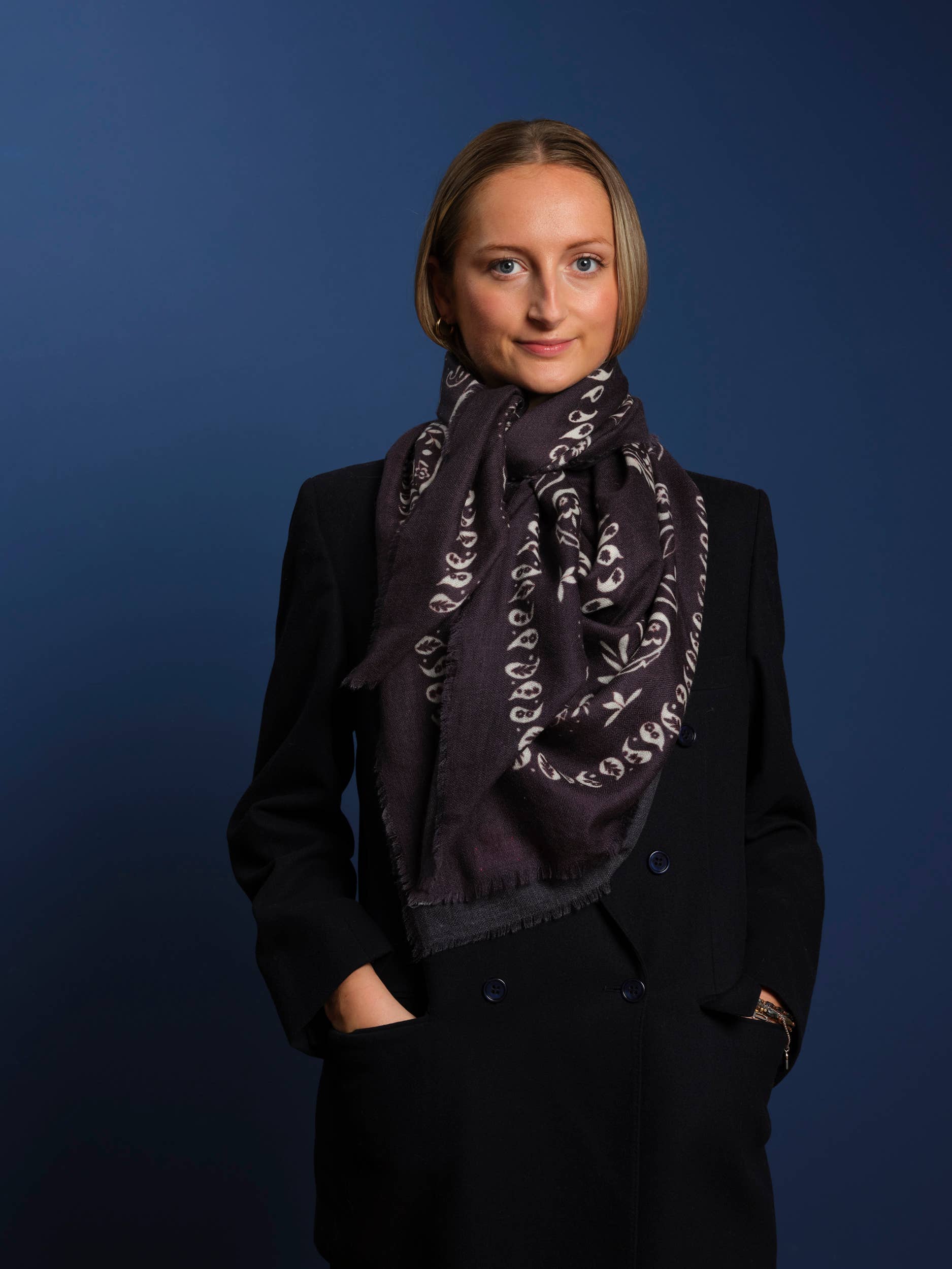 Blue Printed XL Cashmere Bandana - Navy for wholesale on Faire1