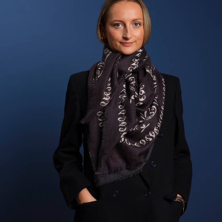Blue Printed XL Cashmere Bandana - Navy for wholesale on Faire1