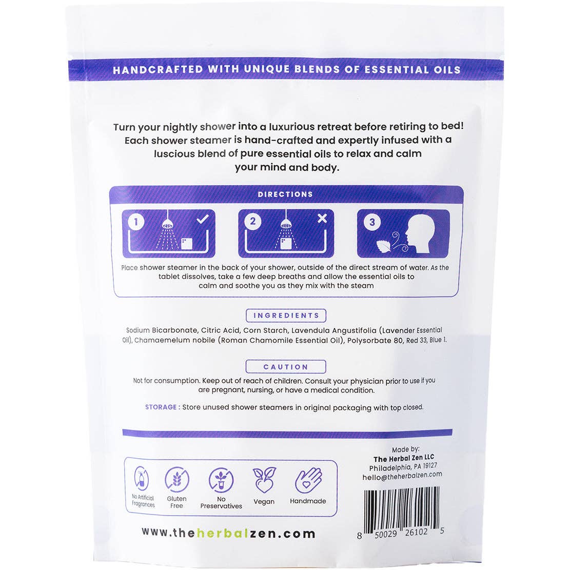 The Herbal Zen - Wholesale Shower Steamer/Bomb - Sleepytime Shower Steamers | Lavender + Valentine’s6