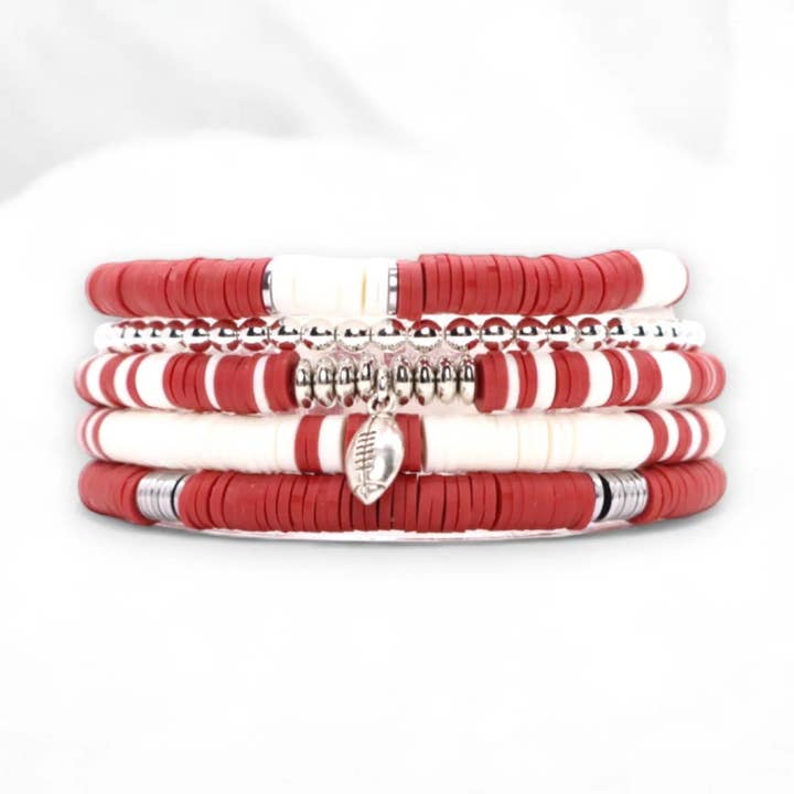 Dark Red and White Game Day Bracelet Stack for wholesale by Fish Towne Designs, LLC