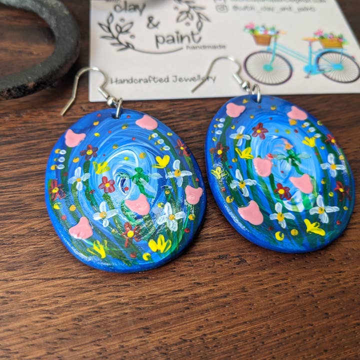 Dragonfly earrings, hand painted statement earrings for wholesale by With Clay & Paint