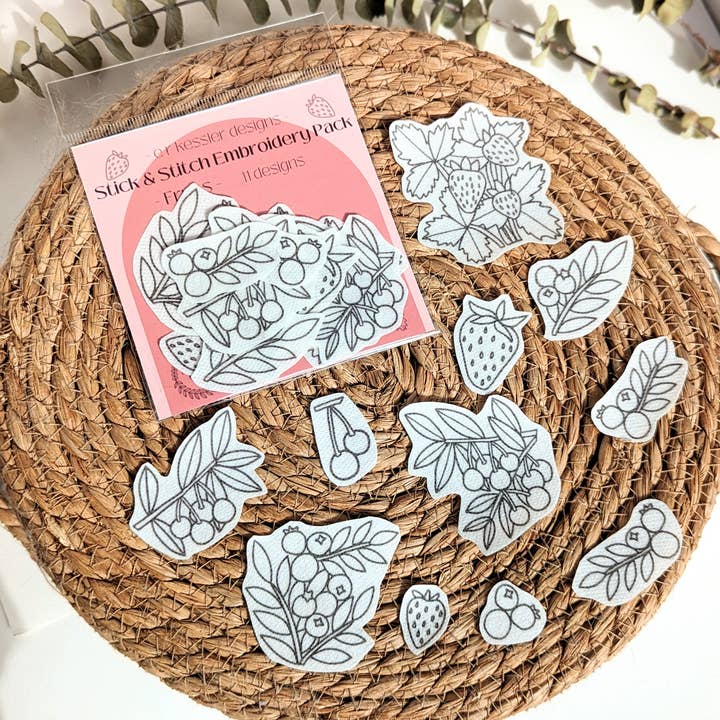 Fruits Stick & Stitch Embroidery Pack for wholesale by E R Kess Designs