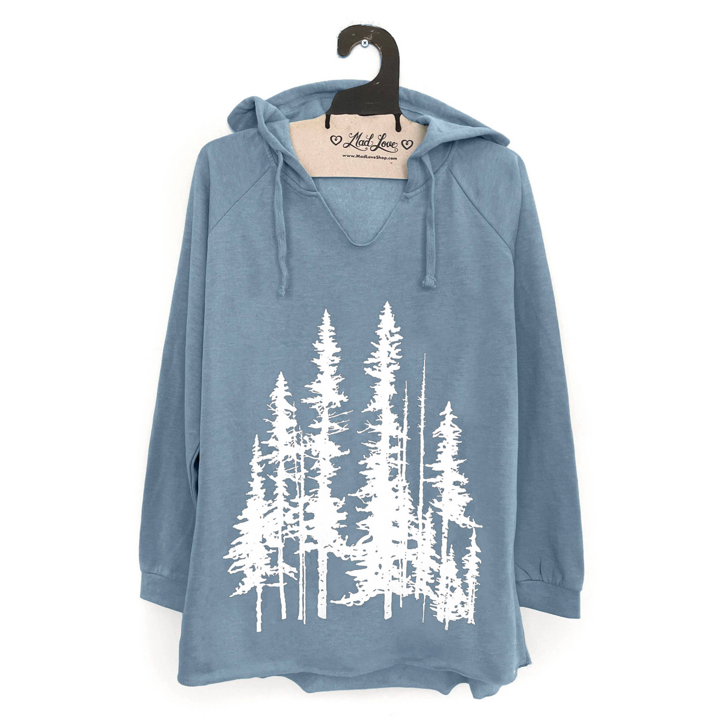 Mad Love Shop - Wholesale Hoodie - Women's - Sage Green Fleece V-Notch Beach Pullover Hood w/ Evergreens7