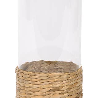 Grand bougeoir Jackson en verre transparent avec osier pour la vente par Harman Inc