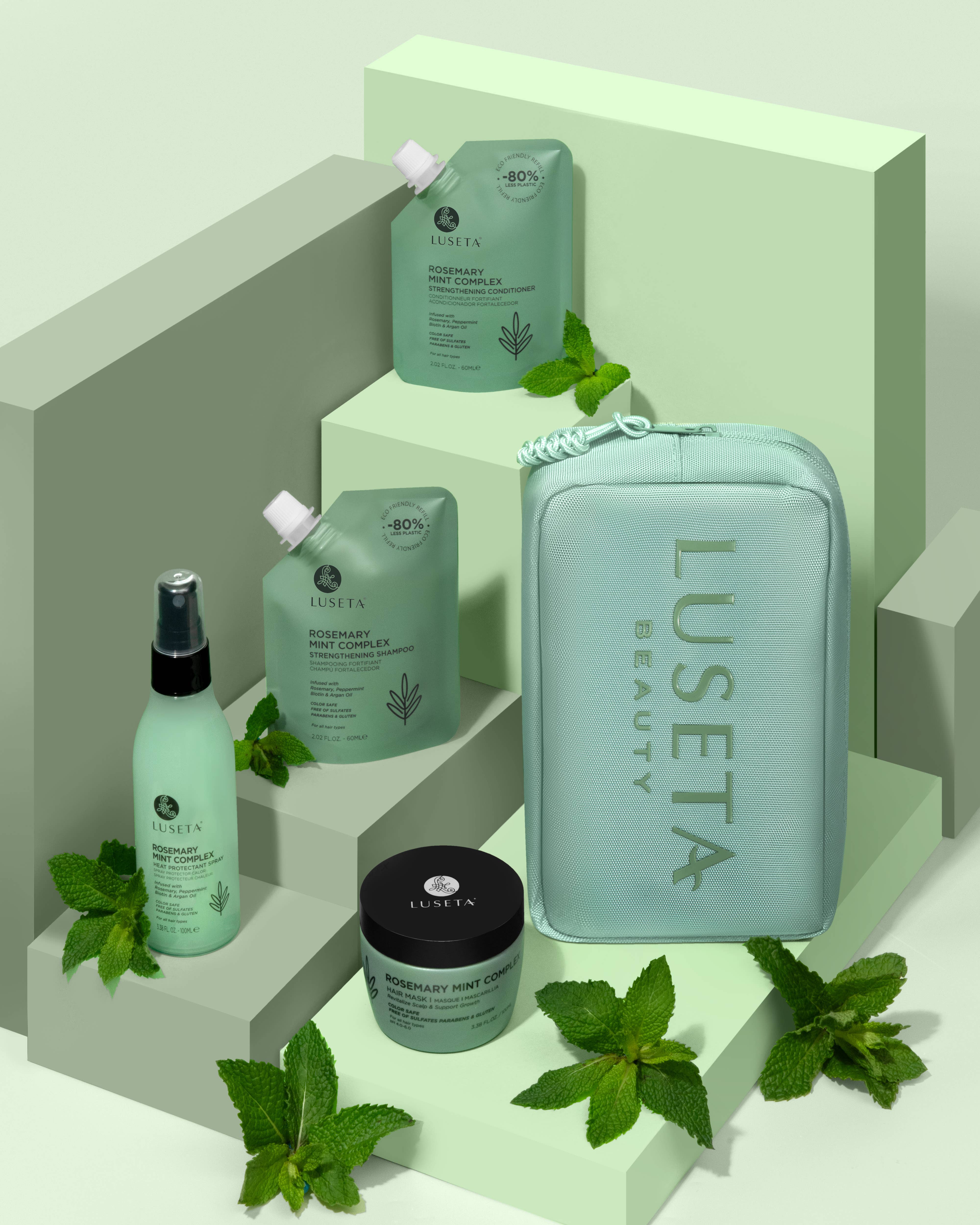 Luseta Beauty - Vente Ensemble de soins pour cheveux - Kit rafraîchissant pour cheveux Rosemary Mint Jet Set1