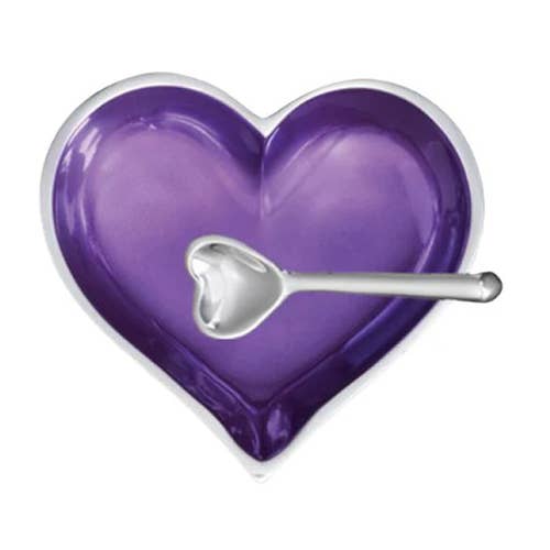 Cœur de pierre de naissance violet améthyste de février avec cuillère en forme de cœur pour la vente par Inspired Generations