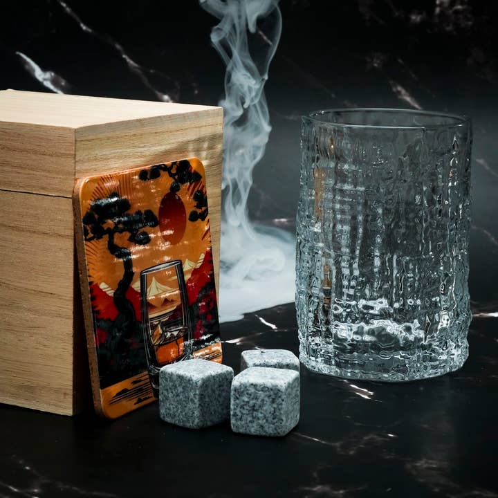 Sostraw & SmartThings - Wholesale Cocktail/Liquor Glass - Japanese Glass - Gift Box + Granite Ice Cubes + Coaster |316