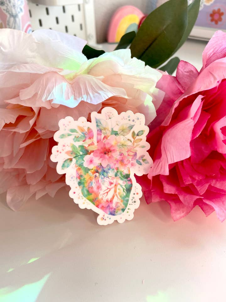 Autocollant anatomique coeur aquarelle florale CLEAR pour la vente par Mel's Crafty Corner