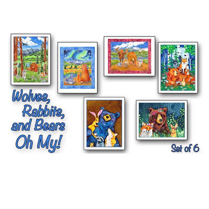 Loups, lapins et ours - Oh là là ! Ensemble de cartes. pour la vente par Simply Savory Art