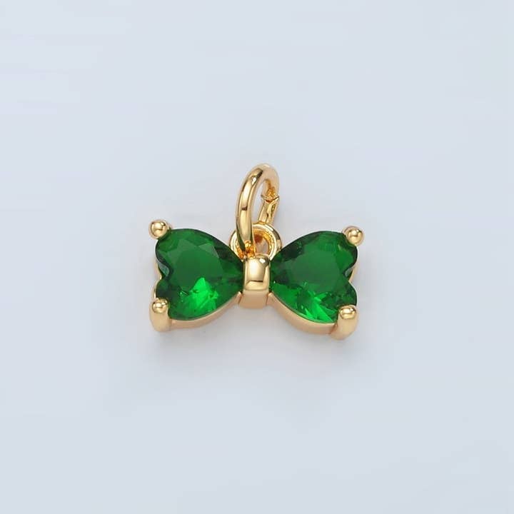 24K Gold Filled Green CZ Ribbon Bow Mini Charm | D707 for wholesale by Aim Eternal