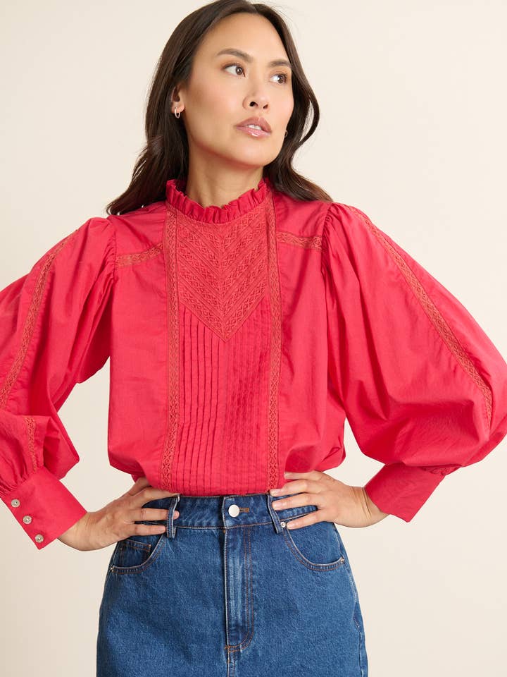 Eyelet embroidery and lace blouse - BELLA for wholesale by Garance Paris