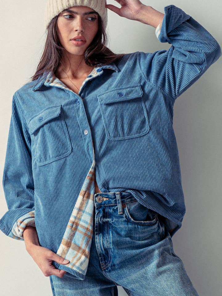 Urban Daizy - Wholesale Shirt Jacket/Shacket - Women's - Plaid Flannel-Lined Corduroy Shacket17