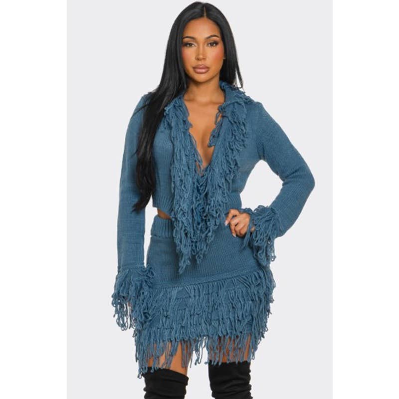 HiteJeans – wholesale Top & skirt set – Women's – Fringe Knit Two Piece Set6