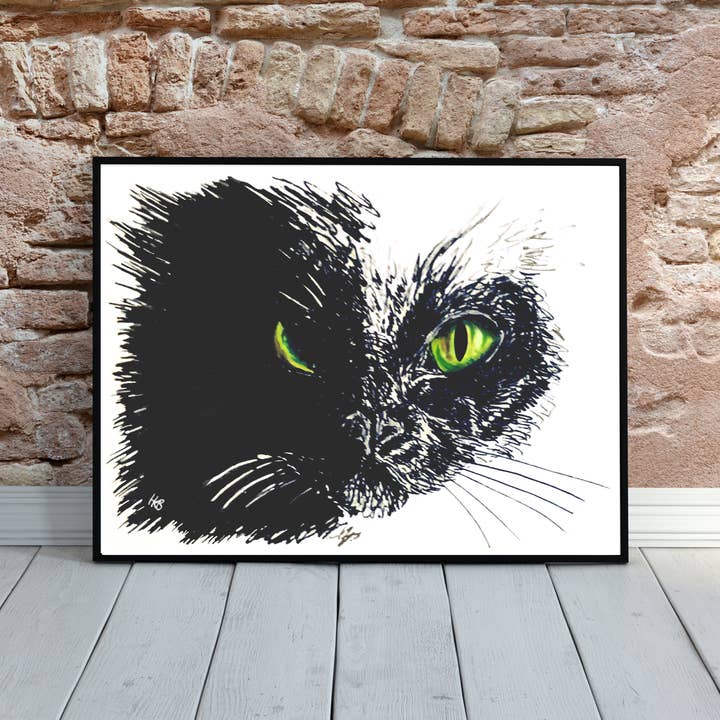 Hannah Kate Makes - Wholesale Art Print - Black Cat Art Print - A5/A4 - Halloween Witch's Familiar9