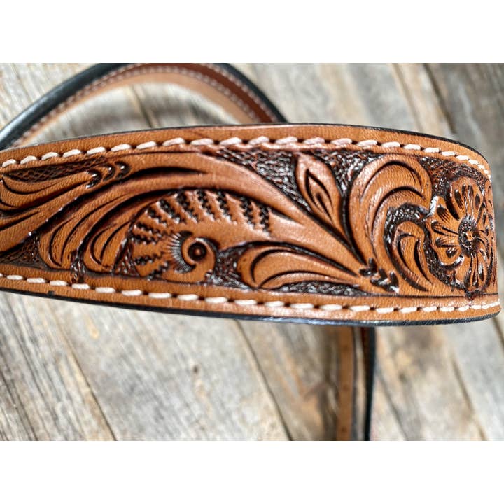 Rodeo Drive - Wholesale Horseback Riding Gear - Light Oil Floral Tooled Buckaroo Style Browband Headstall / Bridle