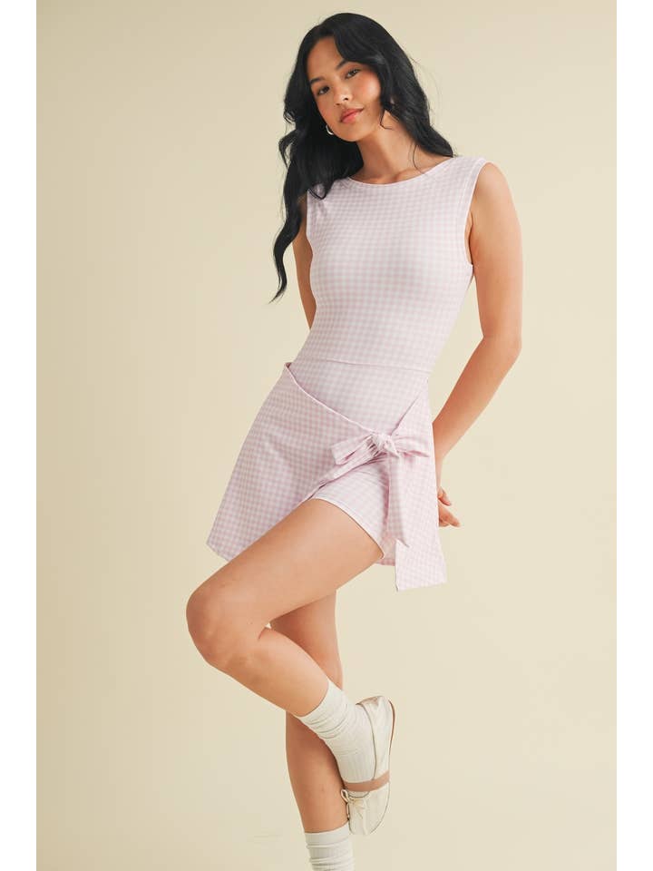 KIMBERLY C - Wholesale Athletic Dress - Women's - Gingham Print Sleeveless Wrap Tie Front Dress 19