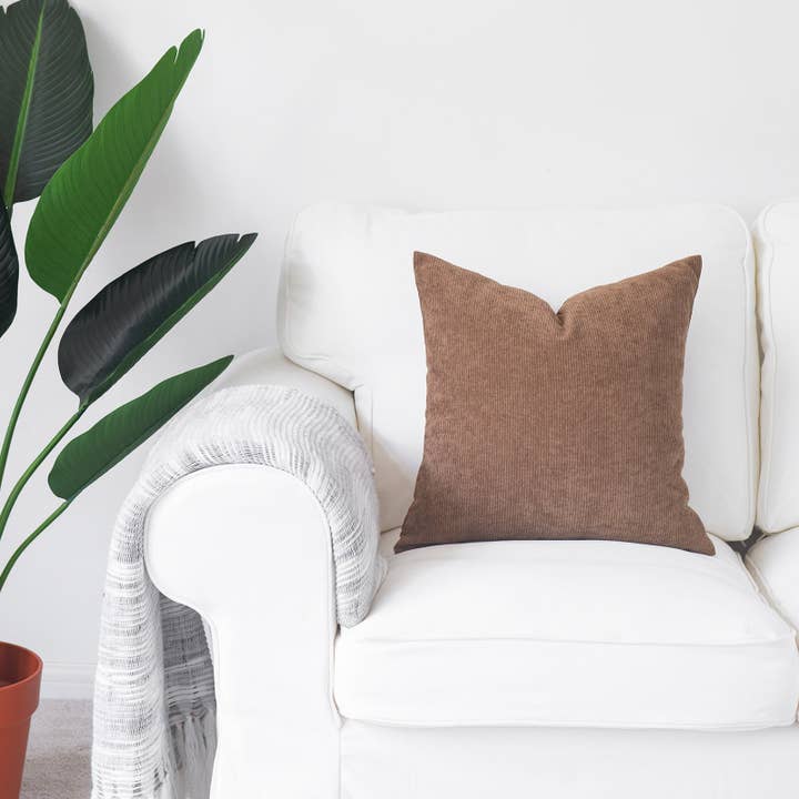 Modern Throw Pillow Cover, Corduroy, Brown, 18" for wholesale by Hofdeco