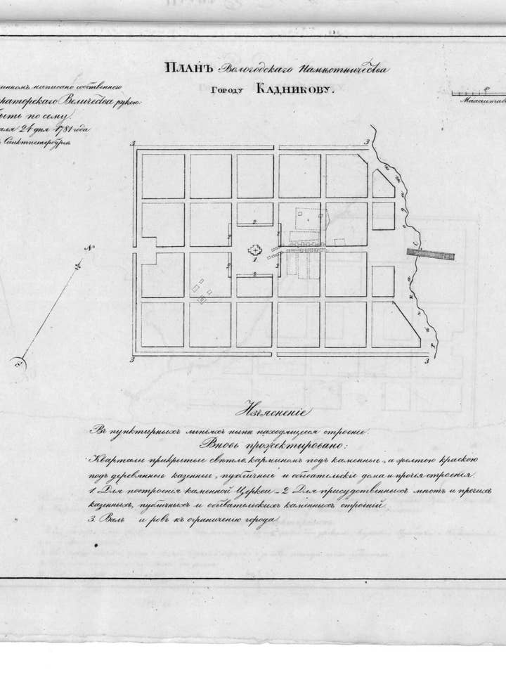 Plan del Namestnichestvo de Vólogda para la ciudad de Kadnikov. 1859 para venta al por mayor de Relic Map Co.