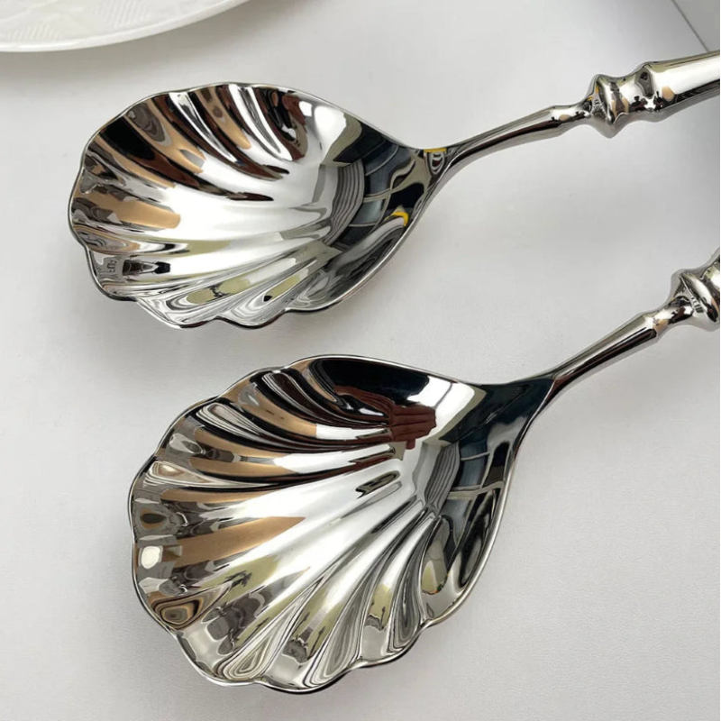 Kiyo Home - Wholesale Serving Utensil - Shell Cutlery Set | Stainless Steel Spoons | Set of 23