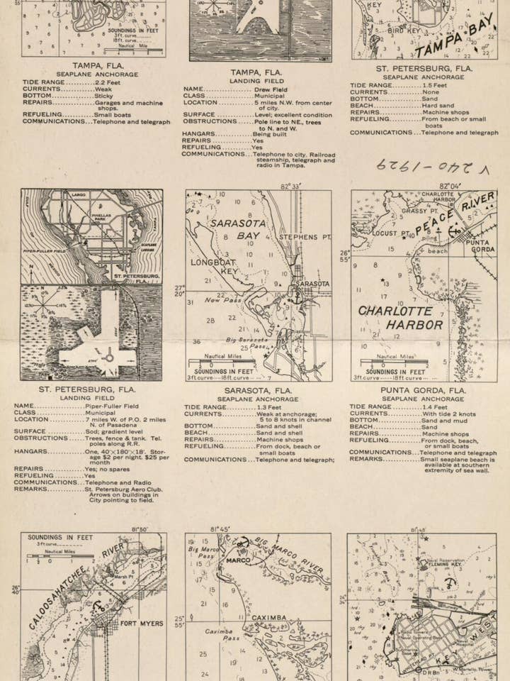 No. V-240 Key West - Cedar Keys, FL, 2nd Ed. from Sectional Aeronautical Charts 1927 for wholesale by Relic Map Co.