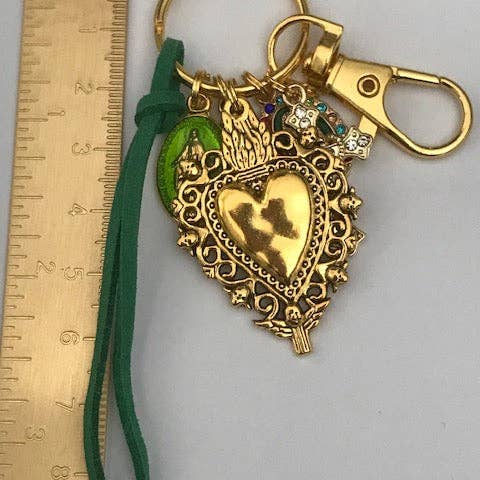 Miss DJ Angel - Wholesale Keychain - Women's - Virgin Mary keychain with sacred heart and cross, gift for virgin mother, virgin charm miraculous medal, virgin ex-voto keychain