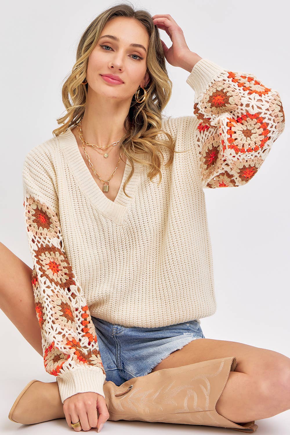 Sweet Lovely by Jen - Wholesale Knit Sweater - Women's - CROCHET PATCHWORK SWEATER28