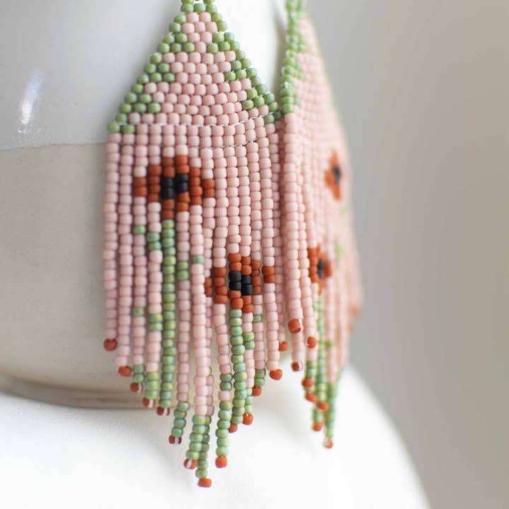 Fair + Simple - Wholesale Dangle Earrings - Beaded Fringe Earrings in Amapola1