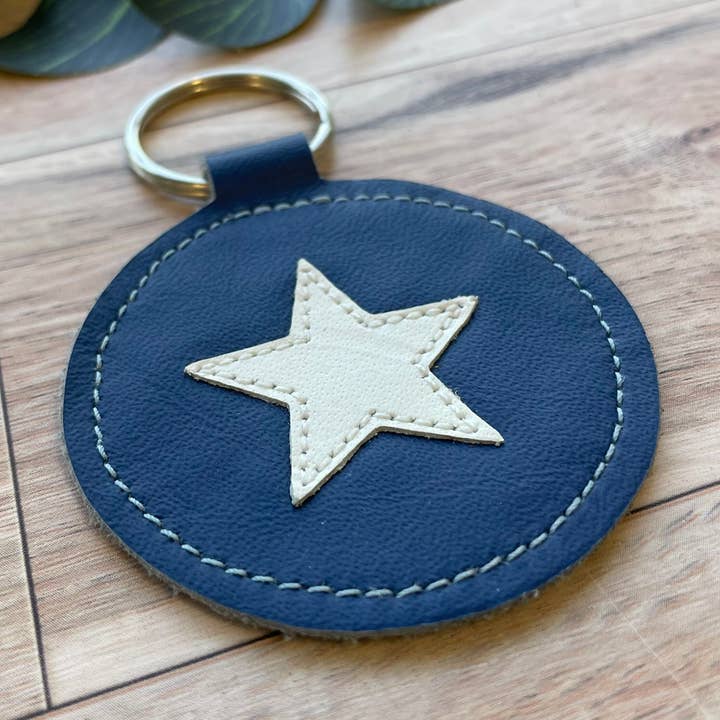 Leather Star Keychain, Circle Shape, Genuine Leather for wholesale by Mally Designs