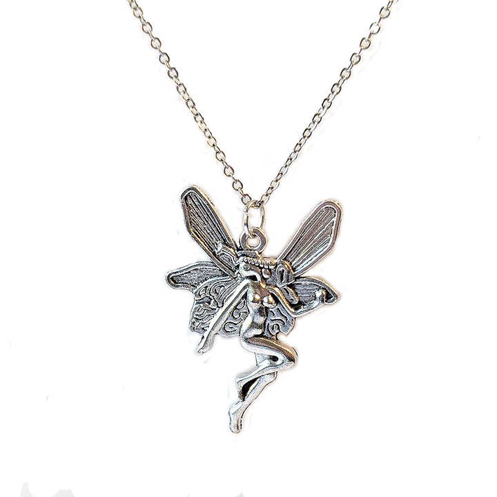 Large Antique Silver Fairy Angel Vintage Style Necklace for wholesale by Stylish Jewelry Supply