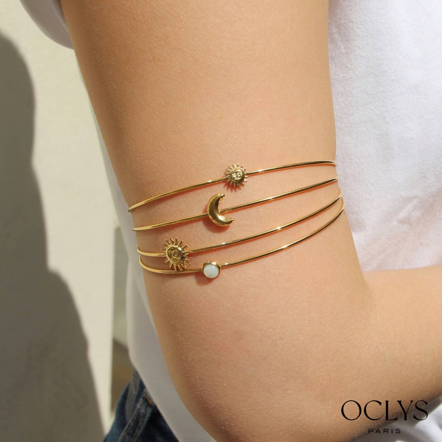 Oclys - Wholesale Cuff Bracelet - Lara stainless steel sun moon arm bracelet2