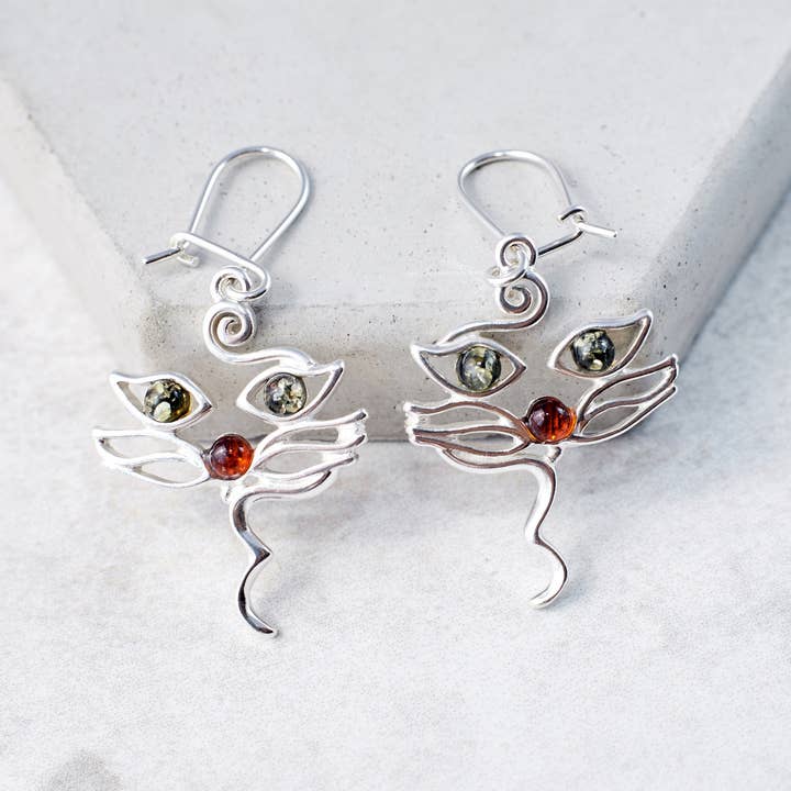 Marcin Waryszak – wholesale Dangle earrings – Baltic Amber Cat Earrings Silver Cat Earrings Amber Kittens3