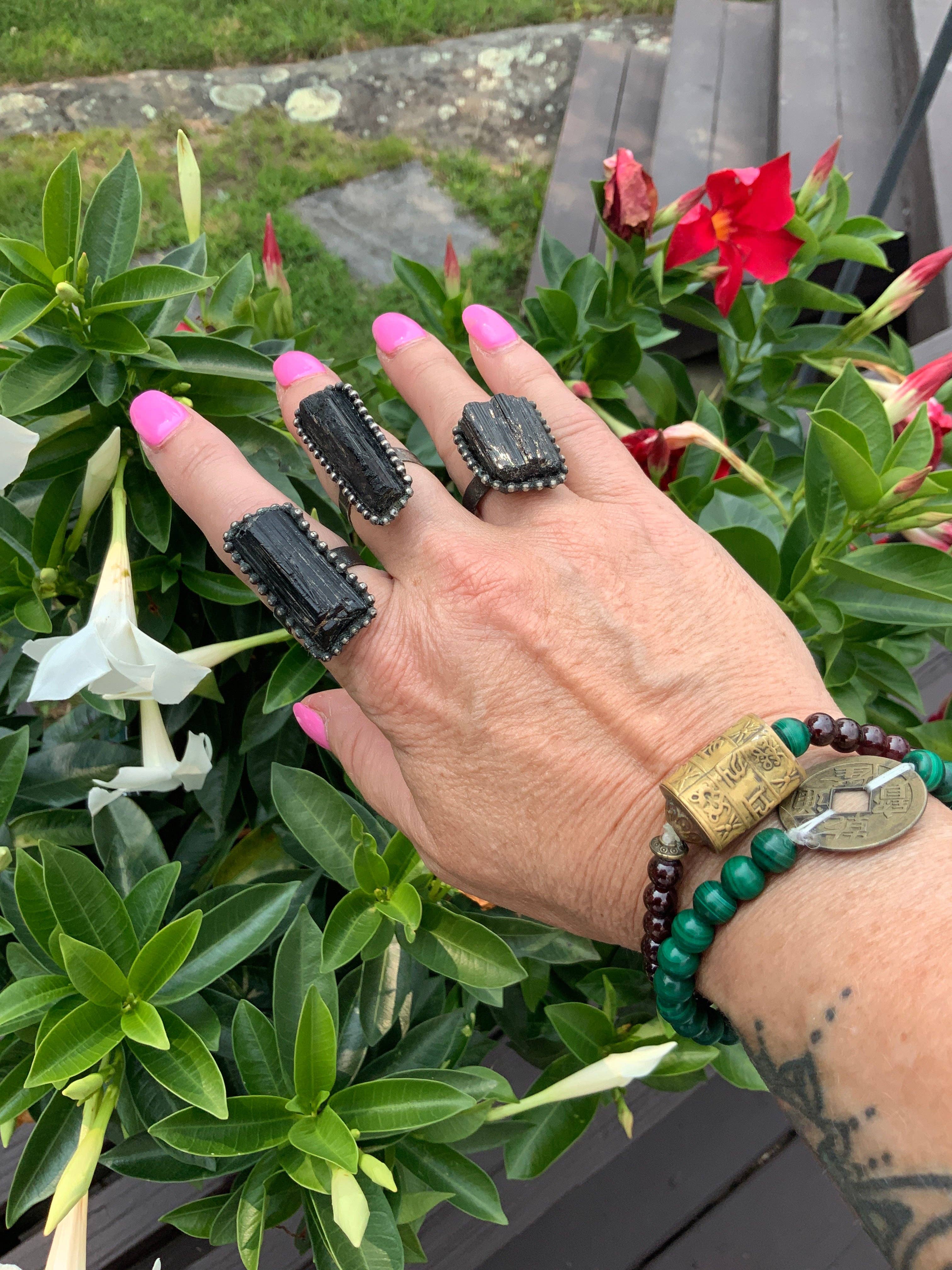 Peace Love Bling - Wholesale Cocktail/Statement Ring - Seriously Statement Raw Black Tourmaline Ring3