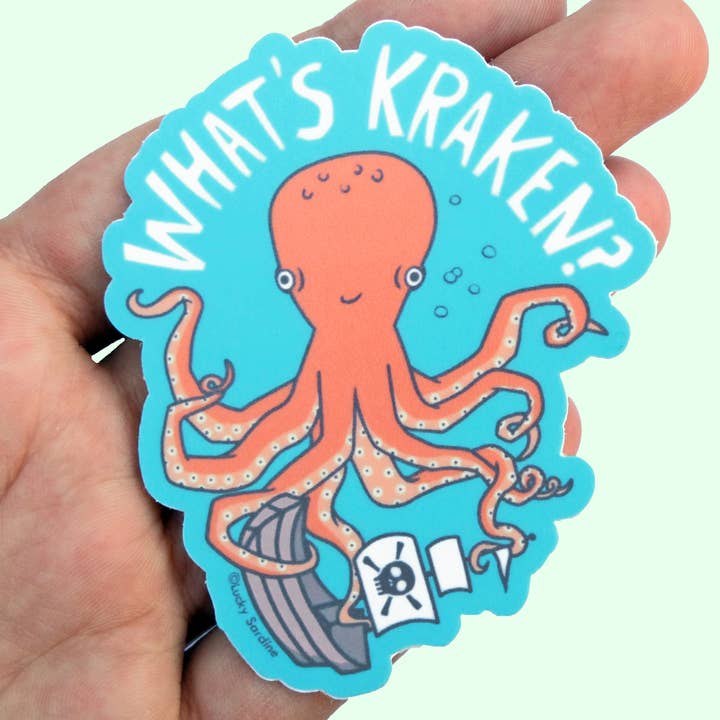 Adhesivo de vinilo What's Kraken Octopus, Pirate Ship, Squid para venta al por mayor de Lucky Sardine