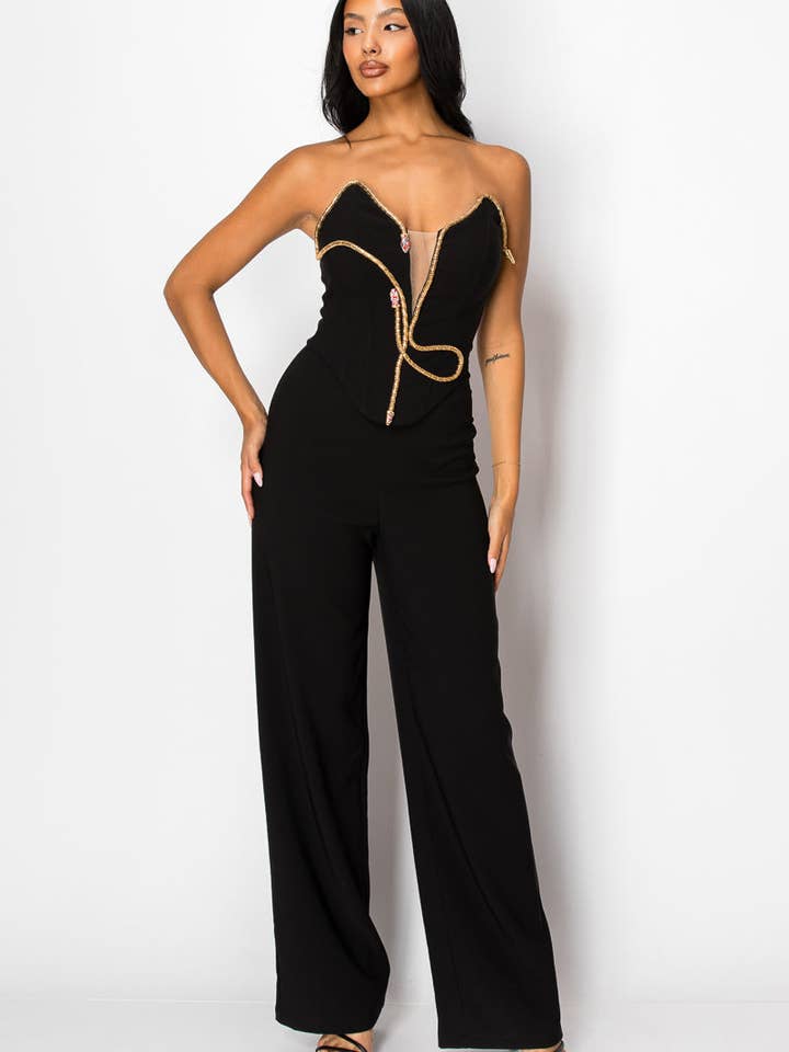 Snake embellished corset jumpsuit for wholesale by aube