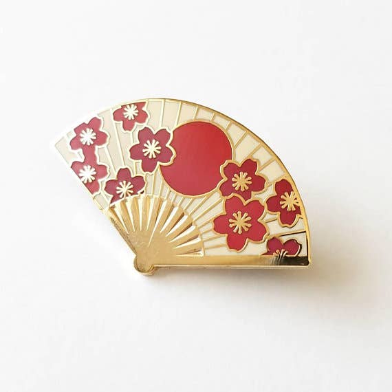 Opalescent Eel Illustration & Design - Wholesale Lapel Pin/Button - Sakura Motif enamel pin set (red & gold)2