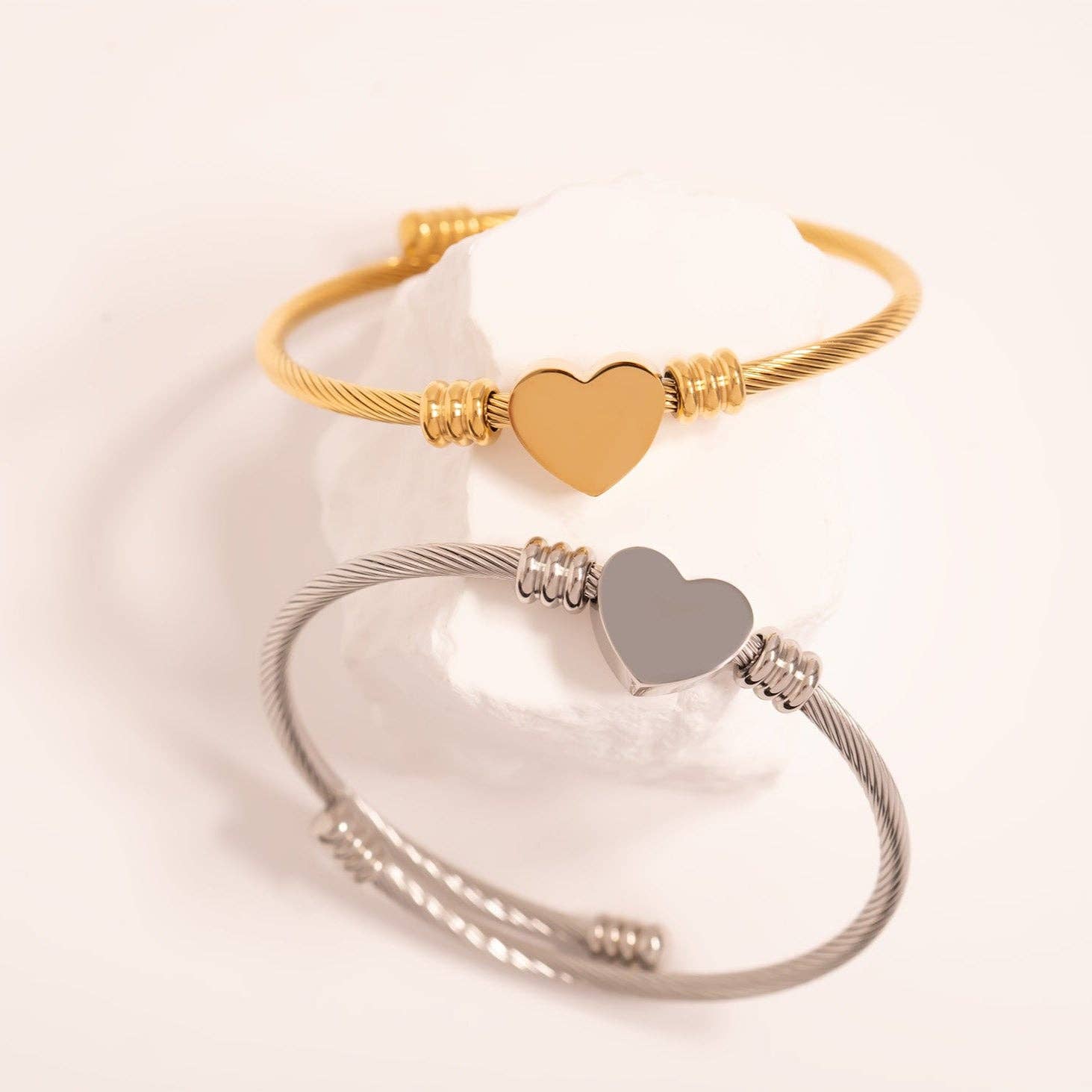 WJW - Wholesale Cuff Bracelet - 18K Gold PVD Stainless Steel Engravable Heart Cuff Bracelet11