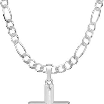 JB Jewelry – wholesale Hänge-/berlockhalsband – 5 mm Sterling Silver kors hänge italienska Figaro kedja Neckl0