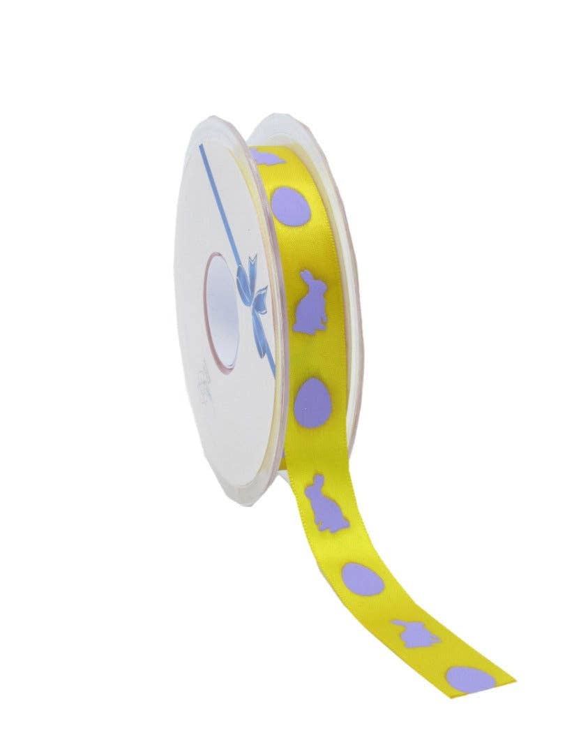 kadopapier.net - Wholesale Ribbon - Gift Wrapping - Yellow Hare and Egg Satin Ribbon1