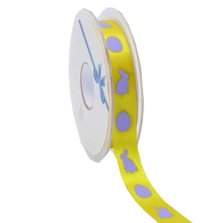 kadopapier.net - Wholesale Ribbon - Gift Wrapping - Yellow Hare and Egg Satin Ribbon1