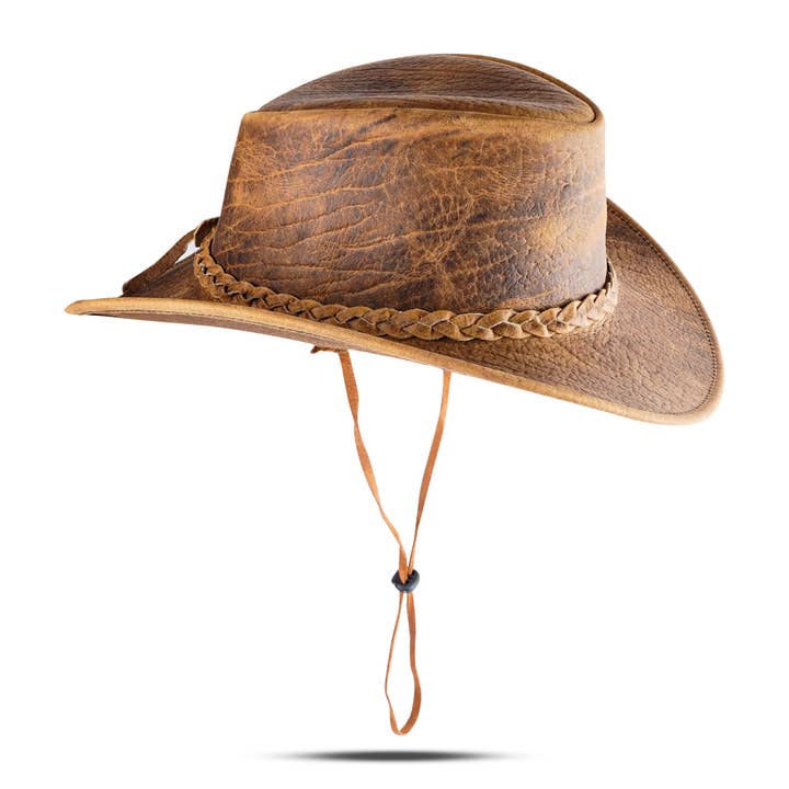 Hadzam - Wholesale Cowboy Hat - Unisex - Men's and Women's Brown Western Leather Outback Cowboy Hat