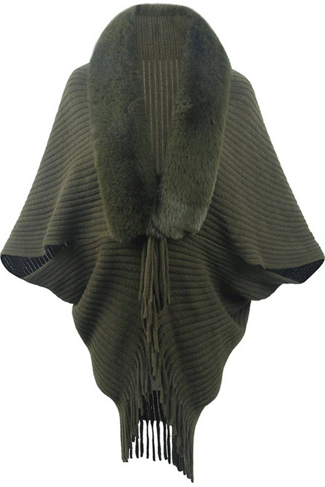 UNISHE - Wholesale Cape - Women's - Plain Fleece Tassle Knitting Cape MMY1491