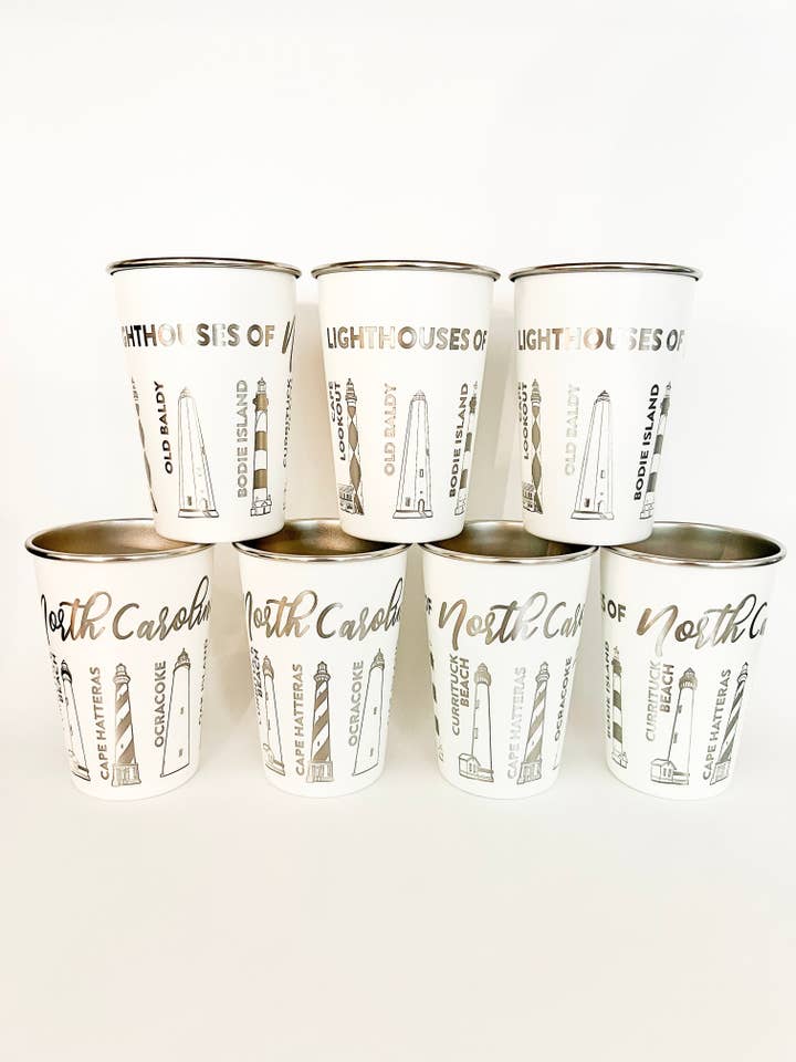 NC Lighthouses Engraved Pint Cup for wholesale by Mae Designs LLC