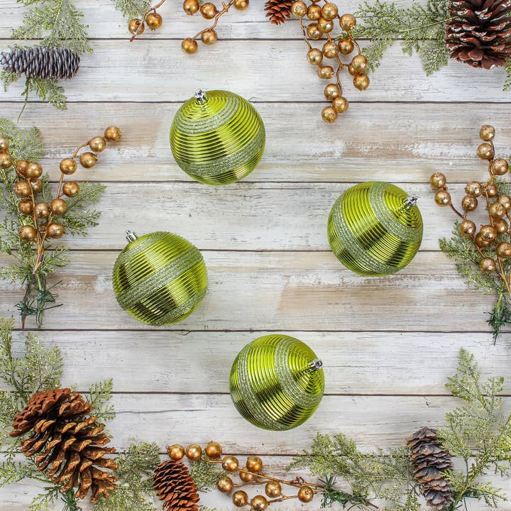 National Tree Company - Wholesale Ornament Set - 4-Piece Shatterproof Swirling Lime Green Ornaments1