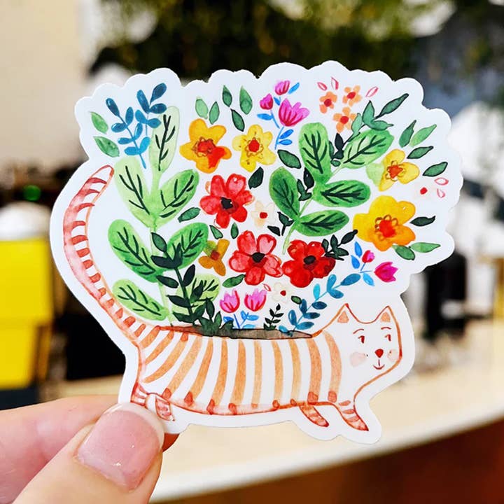 Cat Vase Sticker for wholesale by Forest & Fauna Paper Co.