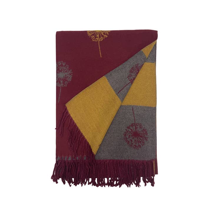 Fashion Scarf World – wholesale Scarf – Women's – Dandelion Print With Reversible Stripe Tassel Scarf1