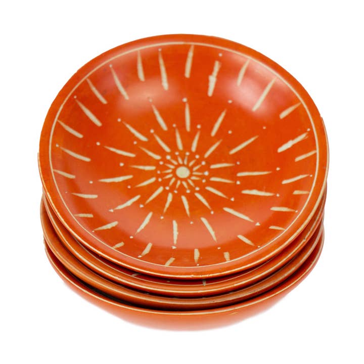 4-Pack - Painted Soapstone Carved Dish, Orange Etching for wholesale by Global Crafts