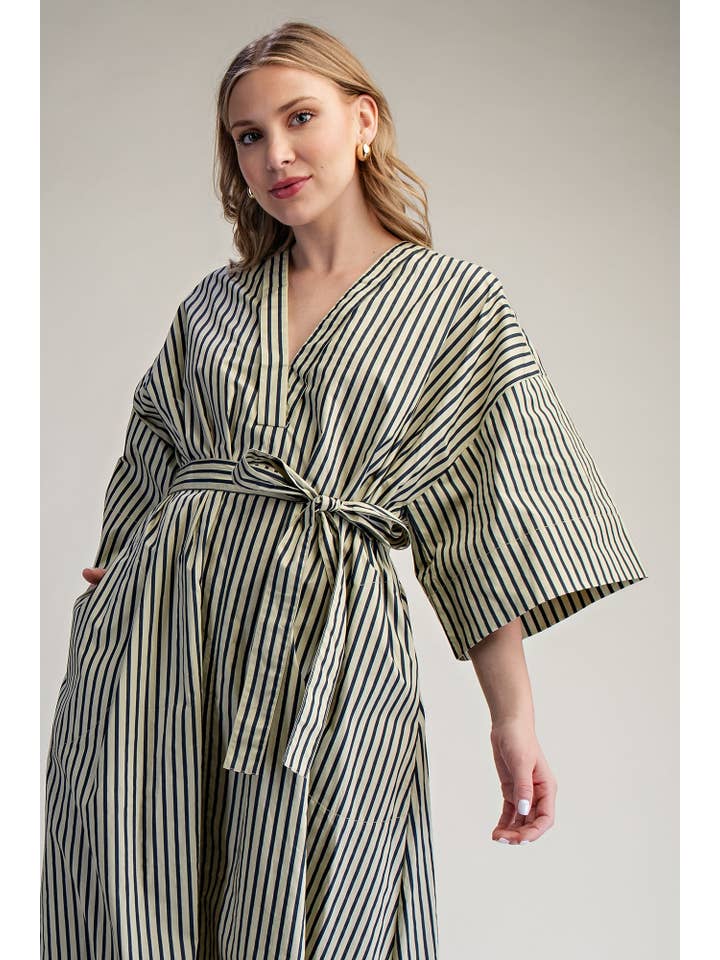 Glam - Wholesale Dress - Women's - Belted Relaxed Stripe Midi Dress12