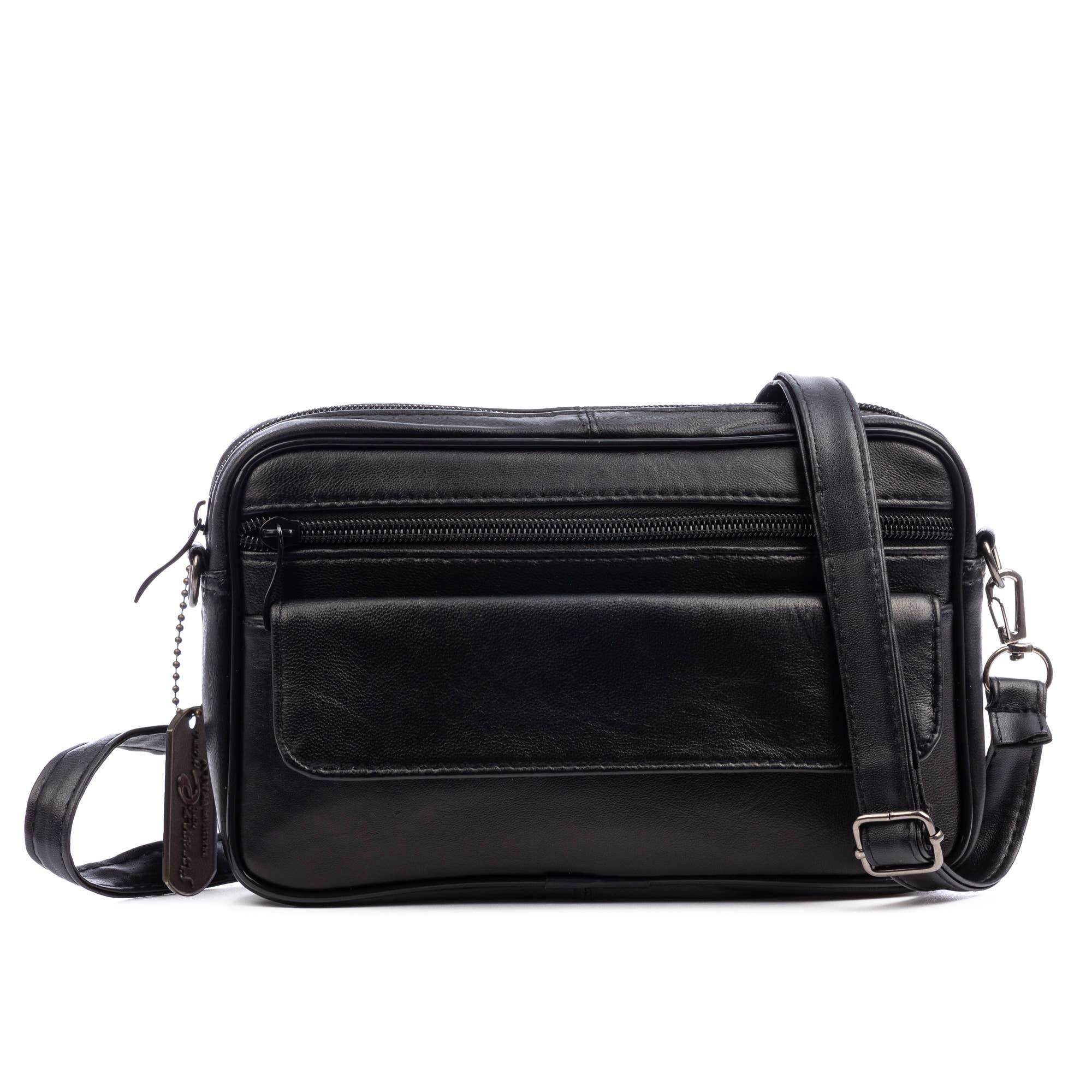 Negro Atri bolso bandolera con 4 compartimentos de piel Dollaro. de venta al por mayor en Faire0